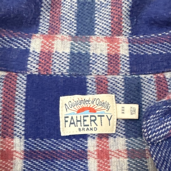 Faherty Navy and Red Plaid Button-Down Shirt - Picture 2 of 4